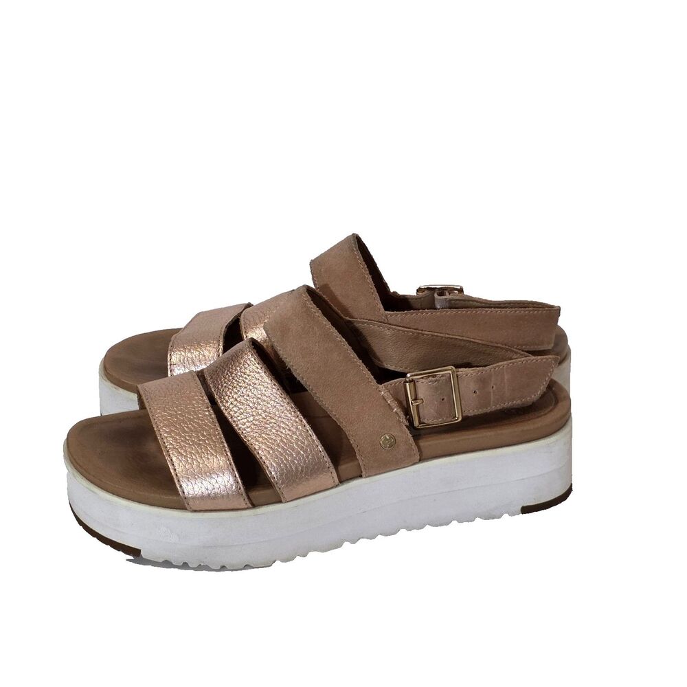 Ugg Rose gold Tripple Straps Wedge Sandals Sz 7.5